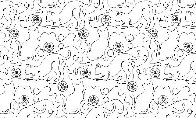 Cats and Yarn, Digital quilting pattern, design, pantograph.