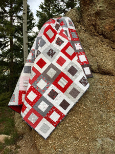 Available now: Beautiful handmade Christmas quilt, modern, red gray white brown