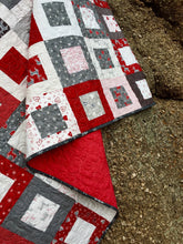 Load image into Gallery viewer, Available now: Beautiful handmade Christmas quilt, modern, red gray white brown
