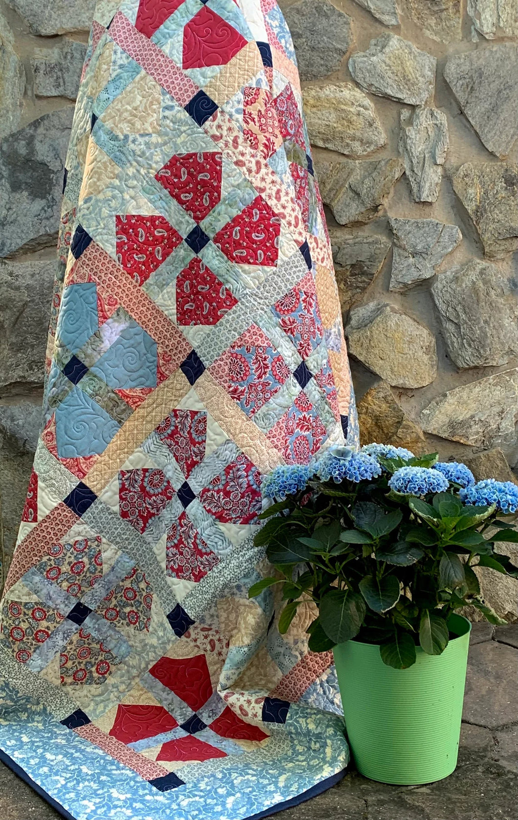 Available now: Beautiful handmade quilt, patchwork flowers