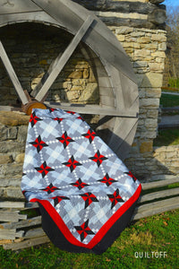 Luxury handmade modern quilt, gray red black quilt.