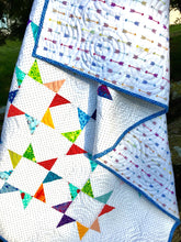 Load image into Gallery viewer, Handmade Scrappy Star quilt, bright modern
