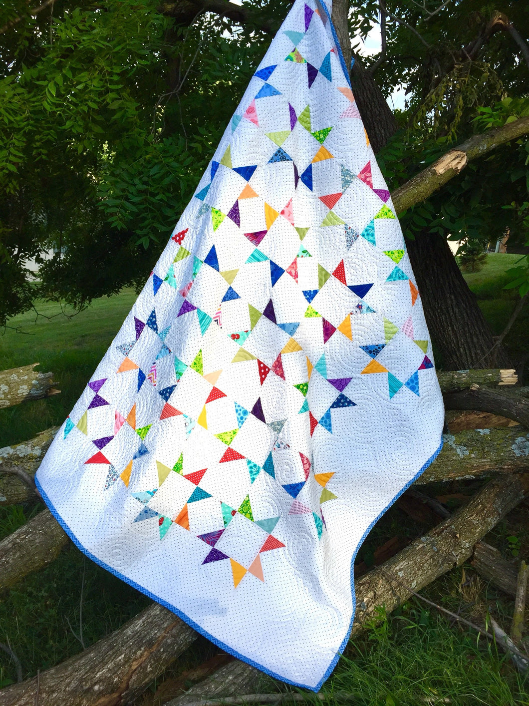 Handmade Scrappy Star quilt, bright modern