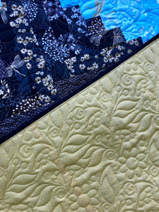 Available now: Throw size quilt, geometry, yellow black blue