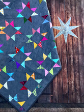 Load image into Gallery viewer, Available now: rainbow stars quilt dark grey background, Twin size
